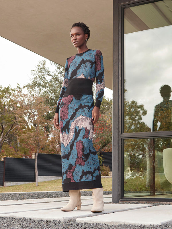 mameEyelet Jacquard Long Knit Dress
