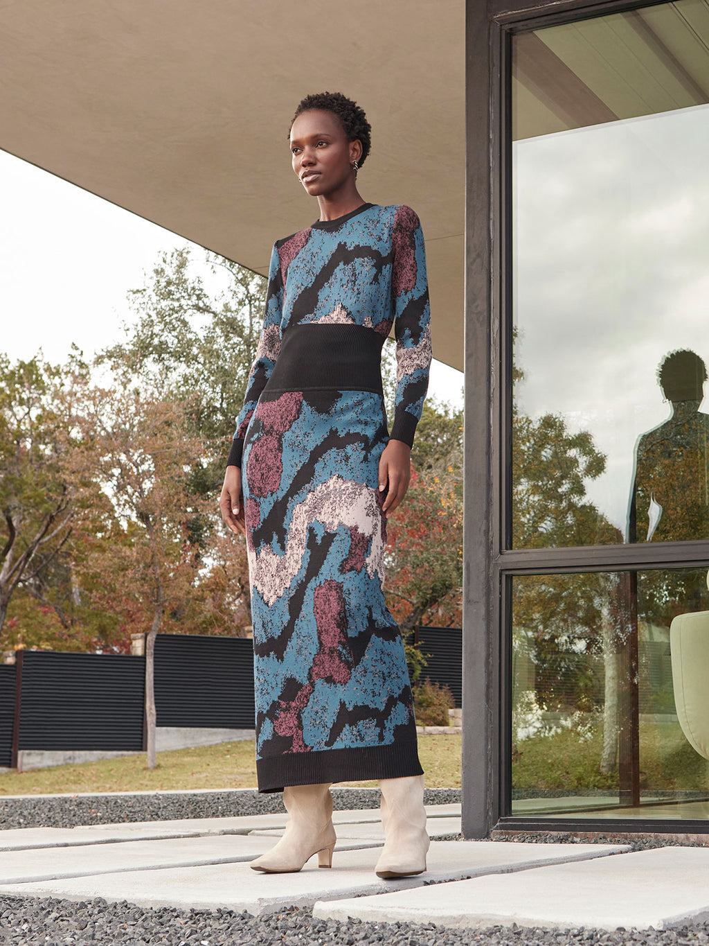 mameEyelet Jacquard Long Knit Dress