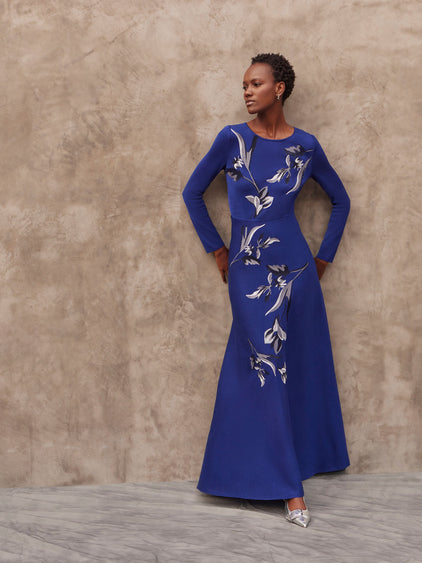 Misook Floral Embroidered Long-Sleeve Midi-Dress