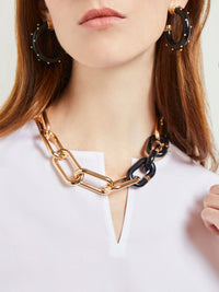 Gold & Black Resin Oval Link Necklace, Gold/Black | Misook