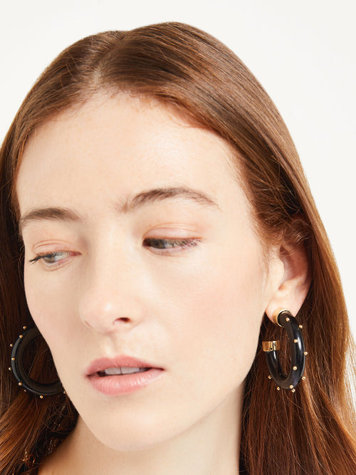 Gold & Black Resin Hoop Earrings, Gold/Black | Misook