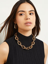 Gold Hammered Oval Link Short Necklace, Gold | Misook