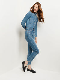 Freja Denim Jumpsuit, Aged Mid, Aged Mid | Misook Premium Details