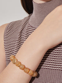 Handmade Matte Gold Plate Citrine Quartz Stretch Bracelet, Citrine/Matte Gold | Misook Premium Details