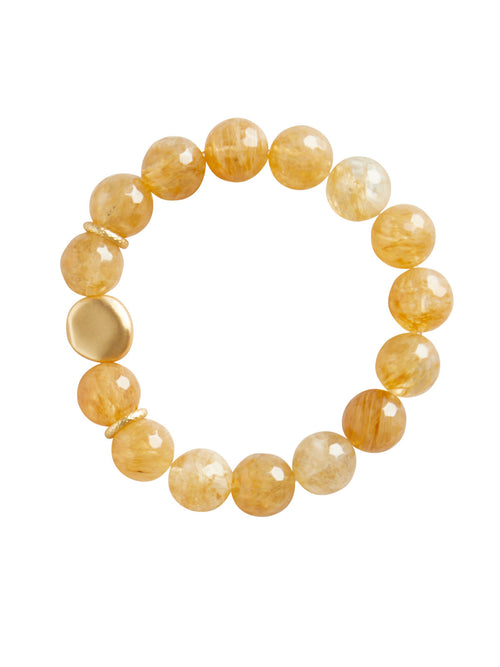 Handmade Matte Gold Plate Citrine Quartz Stretch Bracelet, Citrine/Matte Gold | Misook