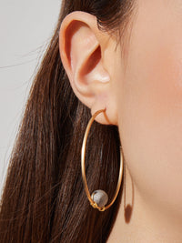 Handmade Gold Wire Wrapped Matte Gray Hoop Earrings, Gold/Matte Gray | Misook Premium Details