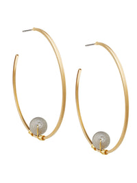 Handmade Gold Wire Wrapped Matte Gray Hoop Earrings, Gold/Matte Gray | Misook