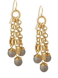 Handmade 3 Strand Rolo Chain Matte Grey Earrings, Gold/Matte Gray | Misook