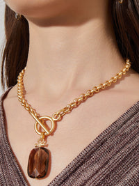 Handmade Smokey Topaz Pendant Toggle Chain Necklace, Smokey Topaz | Misook Premium Details