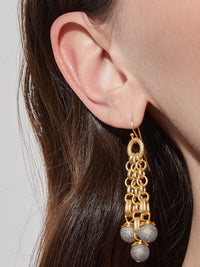 Handmade 3 Strand Rolo Chain Matte Grey Earrings, Gold/Matte Gray | Misook Premium Details