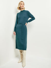 Belted Mock Neck Cashmere Dress, Marine Teal, Marine Teal | Misook