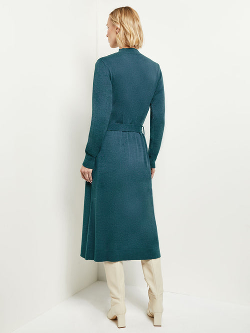 Belted Mock Neck Cashmere Dress, Marine Teal, Marine Teal | Misook