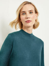 Belted Mock Neck Cashmere Dress, Marine Teal, Marine Teal | Misook Premium Details