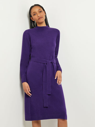 Belted Mock Neck Cashmere Dress, Parachute Purple, Parachute Purple | Misook