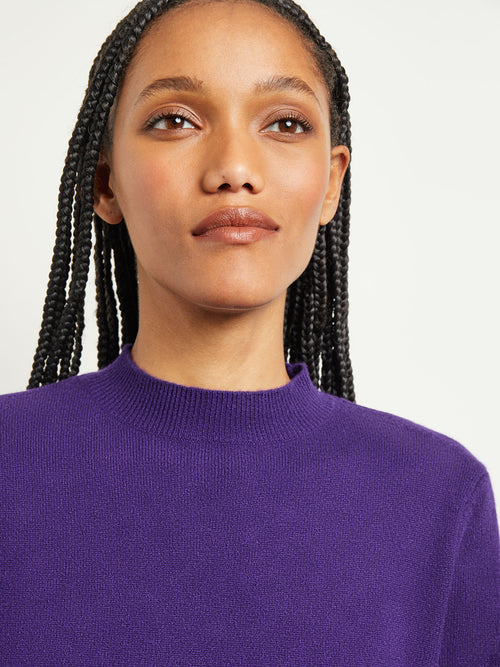 Belted Mock Neck Cashmere Dress, Parachute Purple, Parachute Purple | Misook Premium Details
