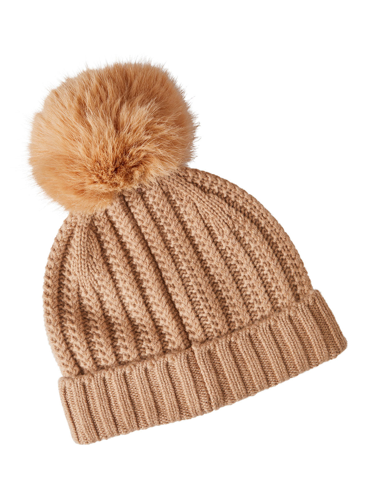 White Beanie Hat with Natural Pom