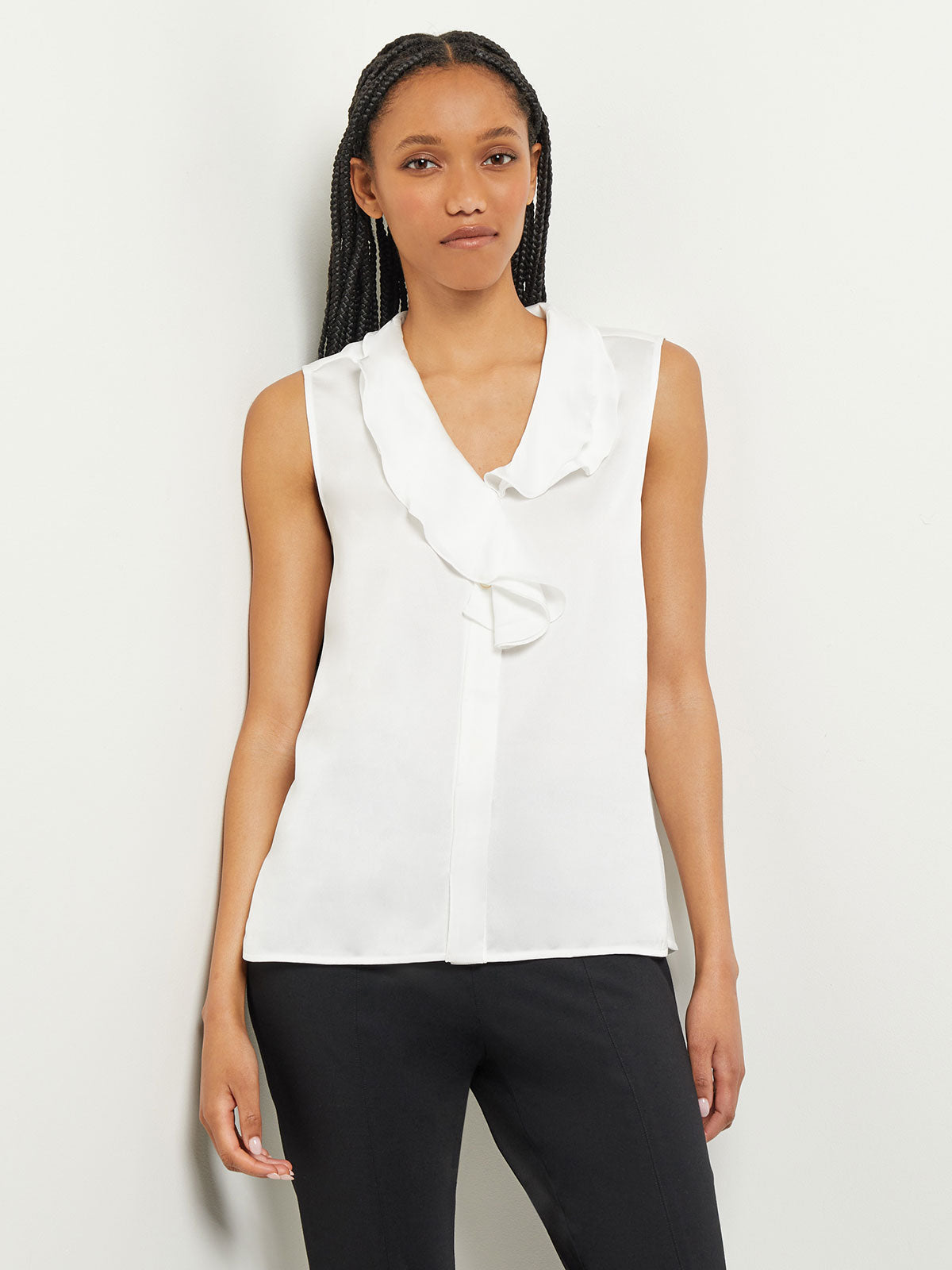 Waterfall Ruffle Crepe de Chine Blouse