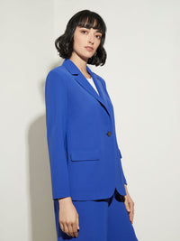  Notch Collar Crepe Blazer, True Blue Premium Details