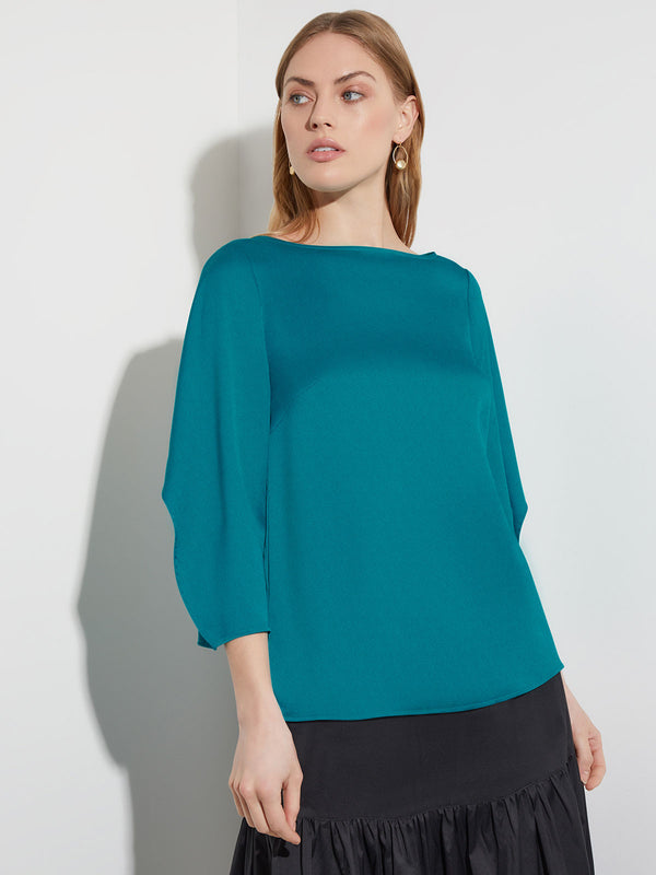 Draped Sleeve Crepe de Chine Blouse, French Blue | Misook