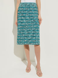 Tweed Knit Straight Knee-Length Skirt, French Blue/New Ivory/Black | Misook
