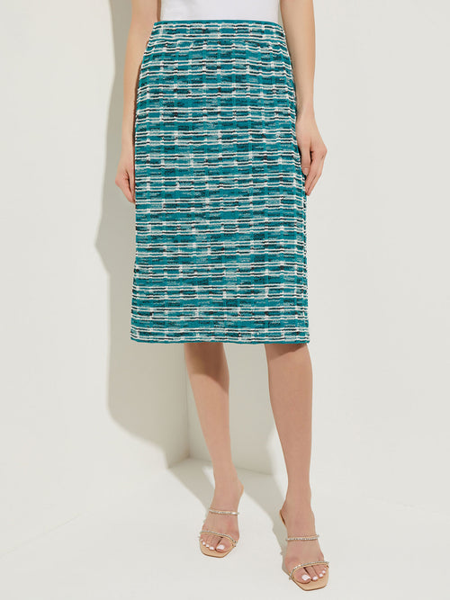 Tweed Knit Straight Knee-Length Skirt, French Blue/New Ivory/Black | Misook