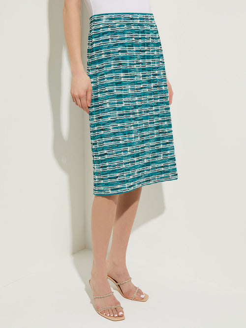 Tweed Knit Straight Knee-Length Skirt, French Blue/New Ivory/Black | Misook Premium Details
