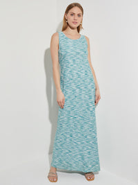 Tweed Knit Sleeveless Maxi Dress, French Blue/Basin Blue/White | Misook