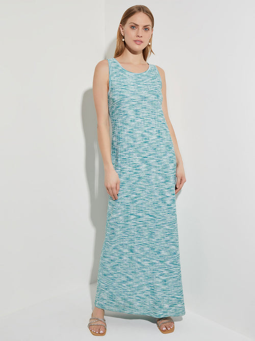 Tweed Knit Sleeveless Maxi Dress, French Blue/Basin Blue/White | Misook