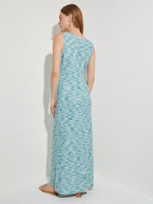 Tweed Knit Sleeveless Maxi Dress, French Blue/Basin Blue/White | Misook