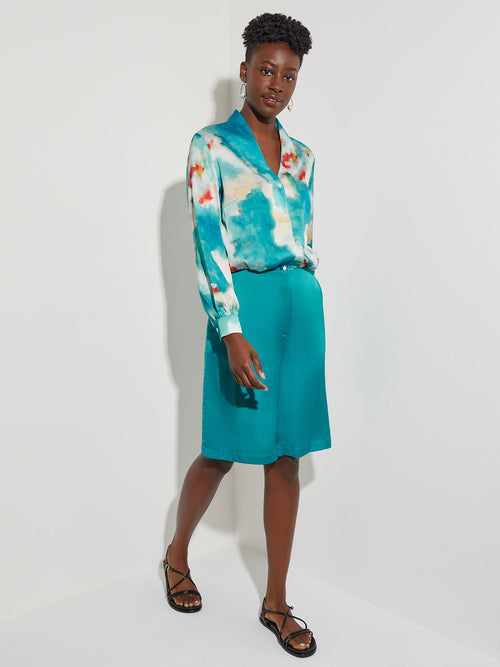 Watercolor Button-Up Crepe de Chine Blouse, French Blue/Basin Blue/Star Anise/Macadamia/Red Sunset/New Ivory | Misook
