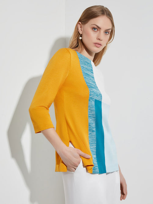 Contrast Color Block Pullover Tunic, French Blue/Basin Blue/Star Anise/New Ivory | Misook