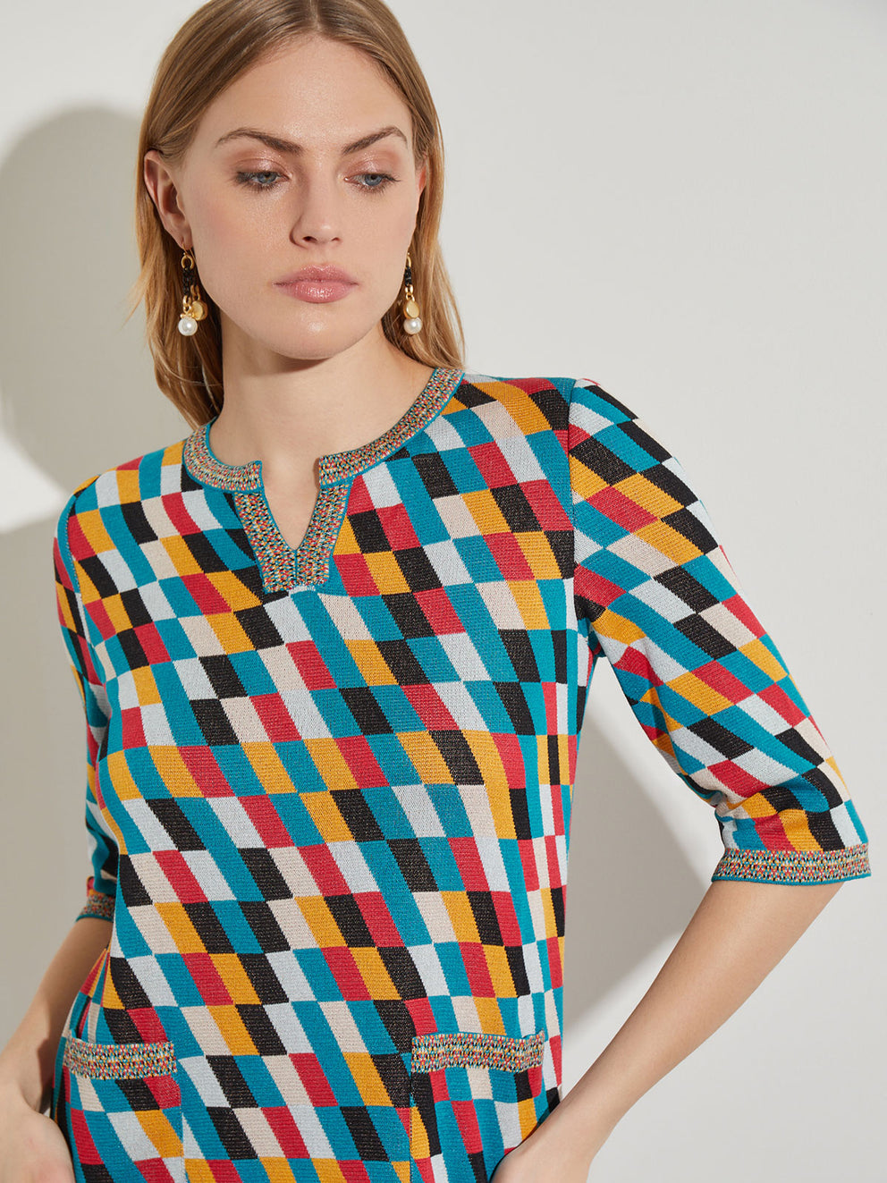 Geometric Print Shift Knit Dress – Misook