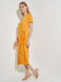Floral Embroidery Wrap Knit Dress, Star Anise/Red Sunset/Macadamia | Misook