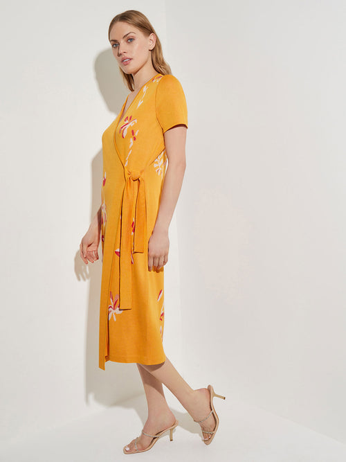 Floral Embroidery Wrap Knit Dress, Star Anise/Red Sunset/Macadamia | Misook