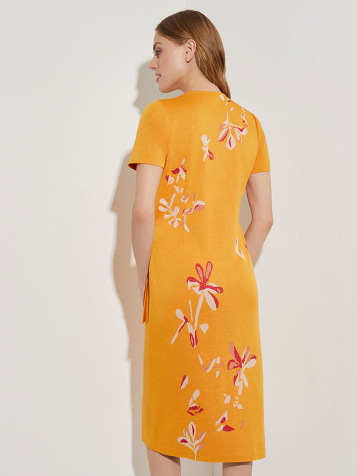 Floral Embroidery Wrap Knit Dress, Star Anise/Red Sunset/Macadamia | Misook