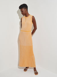 Tonal Stripe Ribbed Knit Maxi Dress, Star Anise/Macadamia | Misook