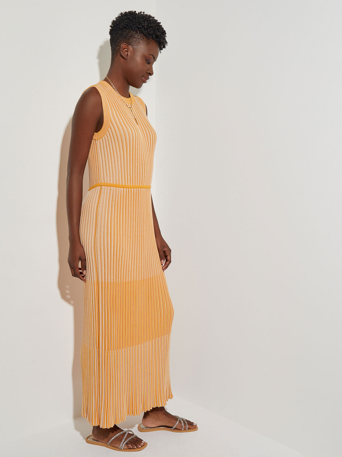 Tonal Stripe Ribbed Knit Maxi Dress