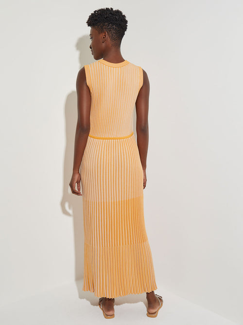 Tonal Stripe Ribbed Knit Maxi Dress, Star Anise/Macadamia | Misook