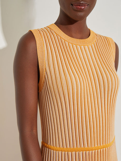 Tonal Stripe Ribbed Knit Maxi Dress, Star Anise/Macadamia | Misook Premium Details