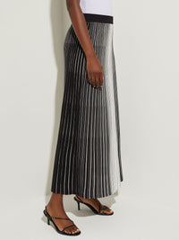 Contrast Stripe Ankle-Length Skirt, Black/New Ivory | Misook