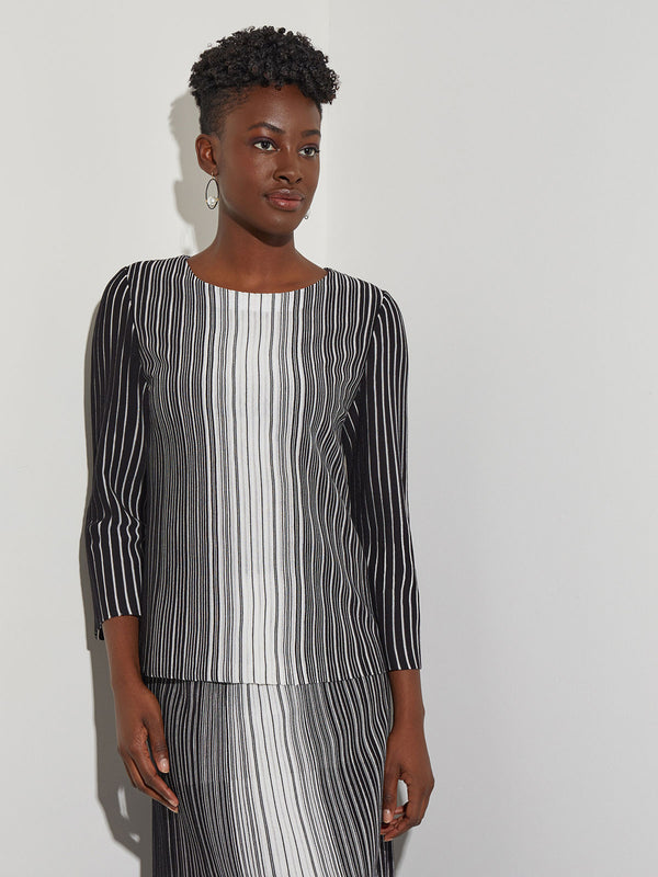 Contrast Stripe Knit Tunic, Black/New Ivory | Misook