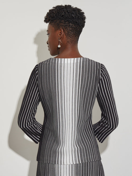 Contrast Stripe Knit Tunic, Black/New Ivory | Misook