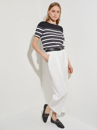 Short Sleeve Soft Knit Striped Tunic, Black/White | Misook