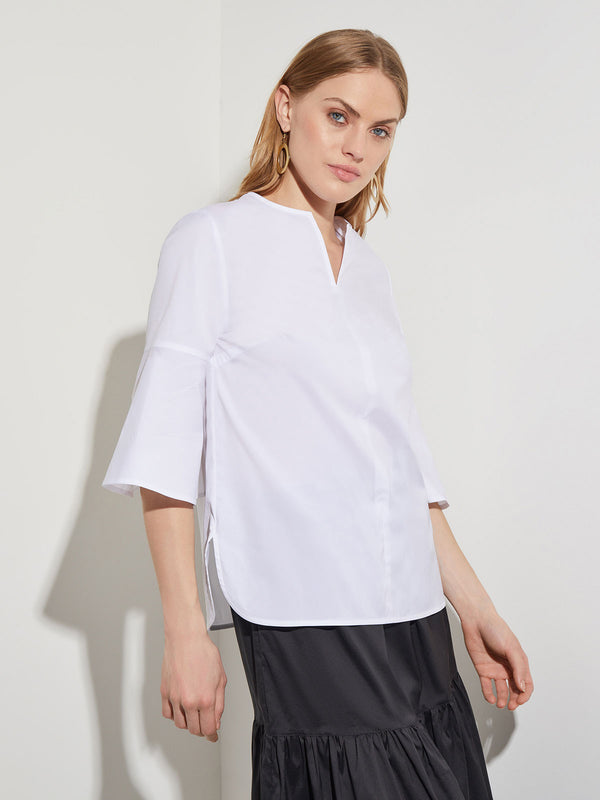 Bell Sleeve Cotton Blend Blouse, White | Misook