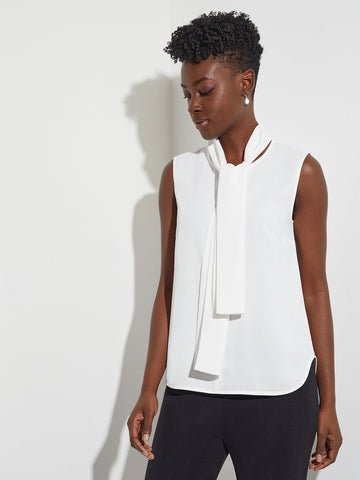 Sleeveless Tie-Neck Crepe de Chine Blouse