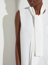 Sleeveless Tie-Neck Crepe de Chine Blouse, White | Misook Premium Details