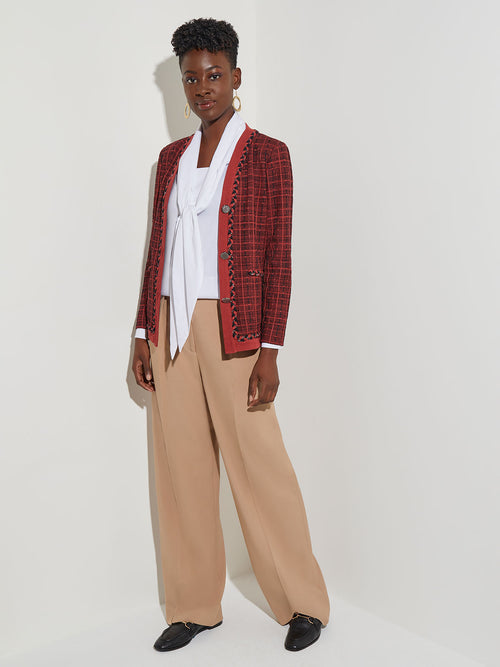 Braid Trim Tweed Knit Jacket, Russet/Black | Misook