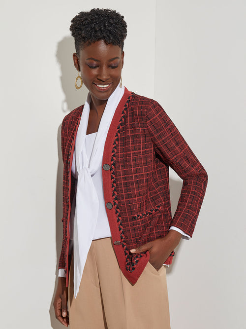 Braid Trim Tweed Knit Jacket, Russet/Black | Misook