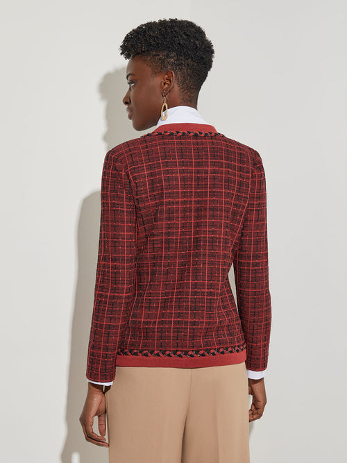 Braid Trim Tweed Knit Jacket, Russet/Black | Misook