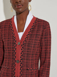 Braid Trim Tweed Knit Jacket, Russet/Black | Misook Premium Details